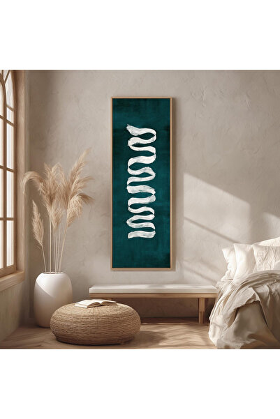 woodhomeworks Tek Parça Gerçek Ahşap dikey Panorama Çerçeveli Tablo turkuaz ç...