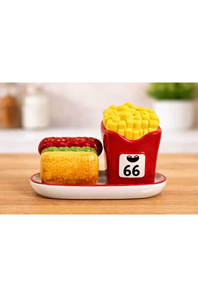 OEM Ceramic Salt Shaker Set, Retro Hot-Dog and French Fries Design
