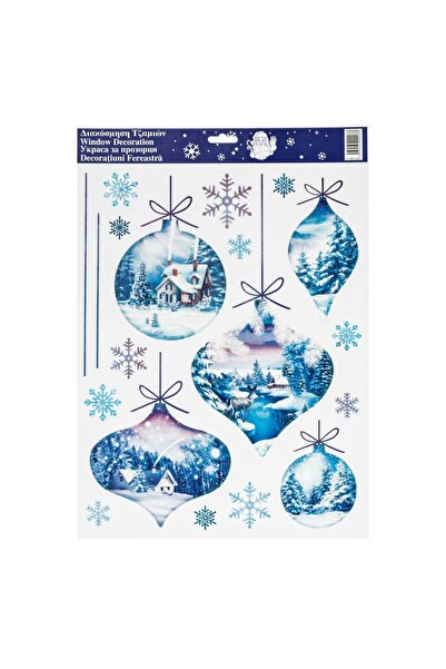 OEM Autocolante Decorative de Craciun Ornamente Bleu cu Glitter 30x42cm
