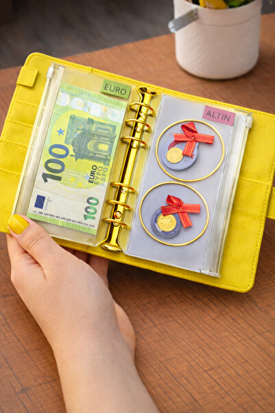 Mint Design Birikim Ajandası - Bütçe Planlayıcı Cüzdan - Sarı - Altın Mekaniz...