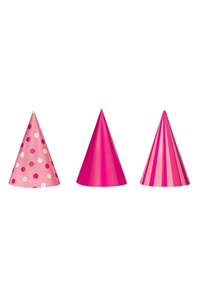 OEM Paper Party Hats Fuchsia Pink Polka Dots Stripes 16cm - 6cm
