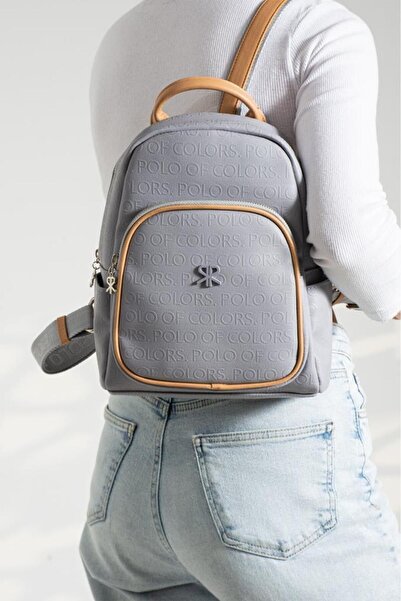Çanta Trend حقيبة ظهر نسائية من بولو أوف كولورز باللون الرمادي والجملي بطباعة...