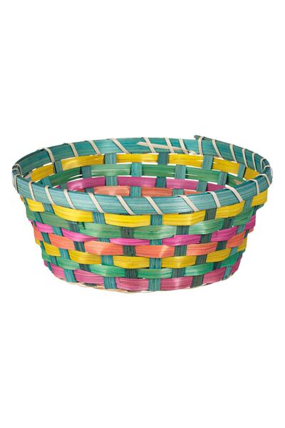 OEM Round Decorative Bamboo Basket Turquoise Colorful Stripes Ø25x9cm