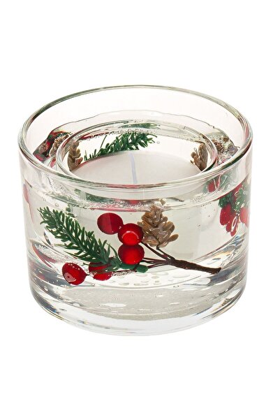OEM Lumanare Alba in Pahar Dublu cu Gel Crengi si Pomusoare Rosii de Craciun ...