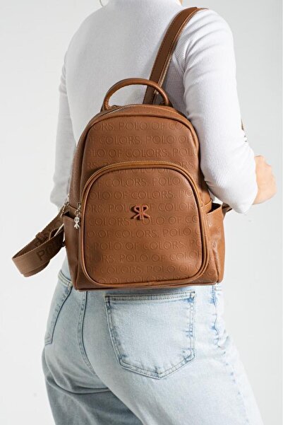 Çanta Trend Polo of Colors Taba Camel Embossed Print Women's Backpack 27X32 Size
