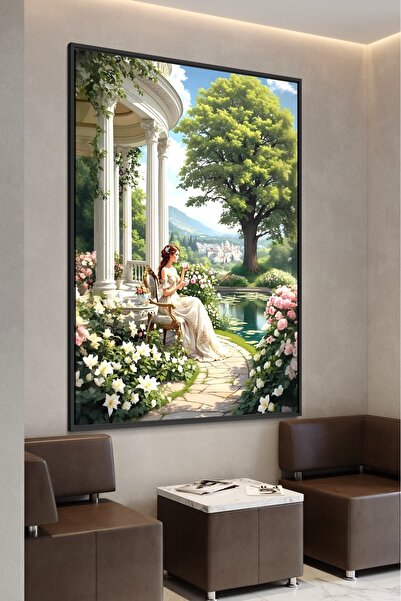 ARTAN GALLERY İtalyan Kadife Kadın ve Bahçe Manzarası Duvar Tablosu | Yağlı B...
