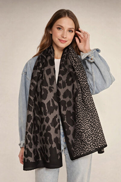 Luna LEOPAR DESEN SİYAH YUMUŞAK DOKULU ŞAL