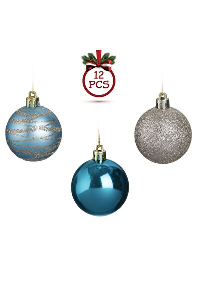 OEM Set Globuri de Craciun Turcoaz Glitter Bej Ø5cm - 12buc
