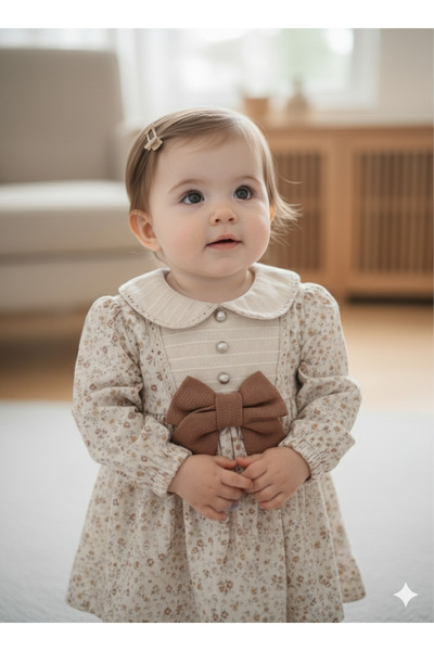 Laria Çıtır Çiçek Desenli Fiyonklu Bebek Elbise