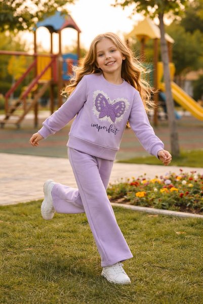 tuma collectıon Girl's Tracksuit Set Sweatshirt Bottom Cotton Two-Thread Casual Combination 3-4-5-6-7-8-9-10 Years Old