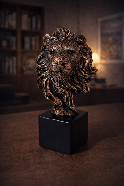 hediyeconcepti Bronz Aslan Büst Dekoratif Obje – Güç ve Liderlik Sembolü | 14...