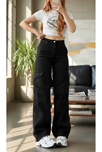Trn JNS Criss material elastic Blugi Cargo Washed Super talie înaltă pentru f...