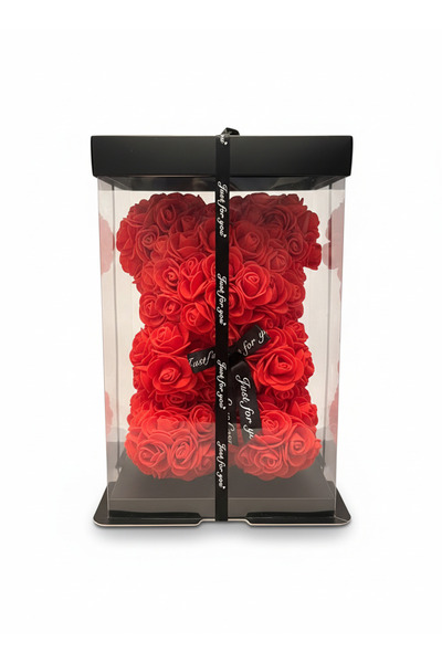 OEM Ursulet Rosu din Trandafiri Artificiali – Cadou Romantic Premium în Cutie...