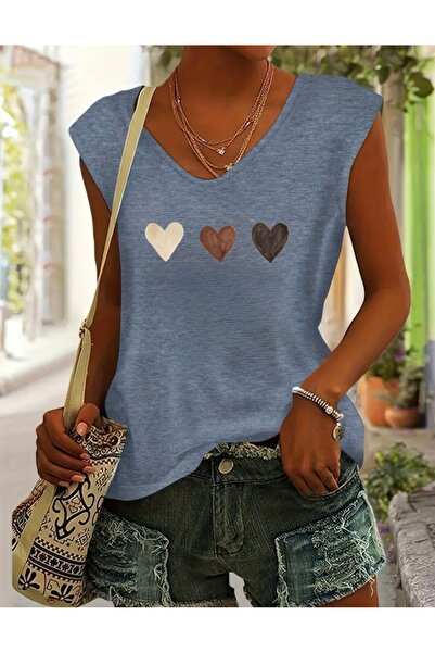 FUFLUNS Brown Hearts Printed Women's Oversized Sleeveless T-Shirt