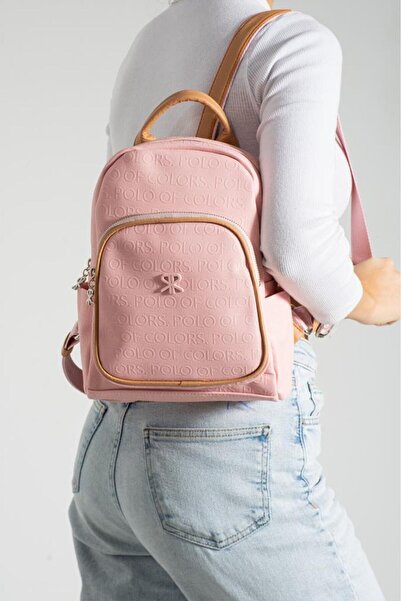 Çanta Trend Polo of Colors Powder Camel Embossed Print Women's Backpack 27X32...