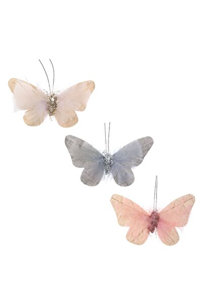 OEM Curtain Decorations Butterflies Ecru Grey Nude Glitter 13x8cm - 3pcs