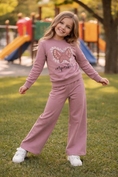 tuma collectıon Girl's Tracksuit Set Sweatshirt Bottom Cotton Two-Thread Casual Combination 3-4-5-6-7-8-9-10 Years Old