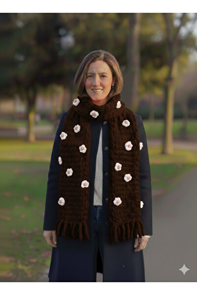 Vanya çiçekli el örgüsü puffy atkı