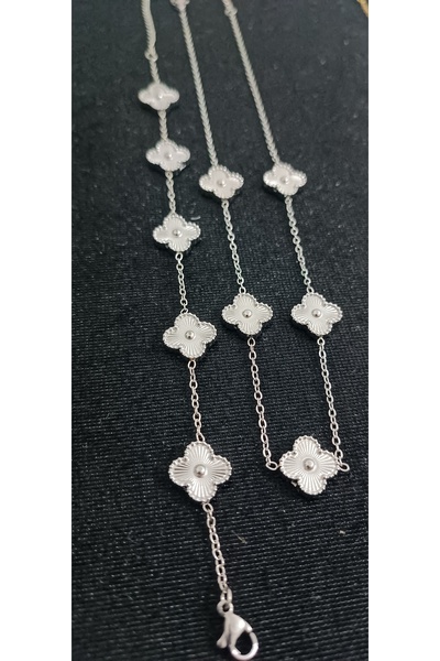 Shae Jewelry 5'li Gümüş Renk Yonca Model Kolye ve Bileklik Paslanmaz Çelik Bü...