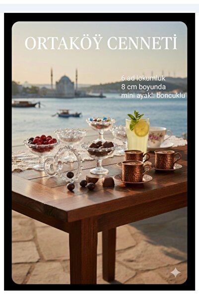 ORTAKÖY CENNETİ 6 Adet Ayaklı CAM Boncuklu mini Lokumluk İkramlık Hurmalık Şe...