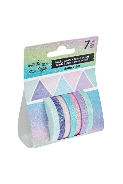 OEM Banda Washi Tape Color cu Glitter 5mx0.6cm - 7buc
