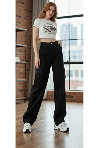 NWC Clara Stretch Fabric Women's Dark Cargo Wash Super High Waist Loose Leg D...