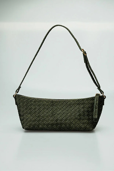 Zeyne Zyn06 Khaki Green Knitted Patterned Mini Zippered Women's Shoulder and ...