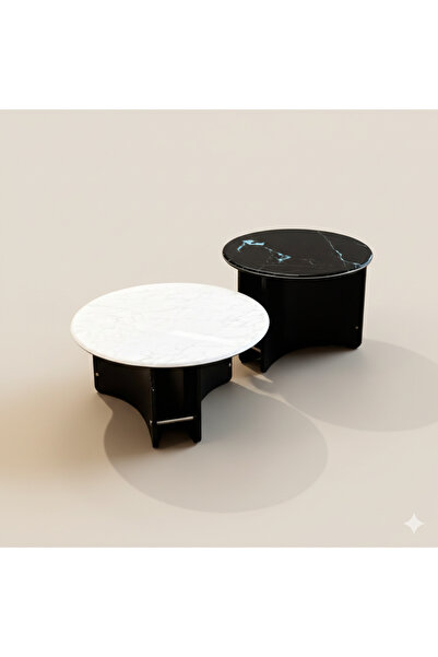 Generic Ellipse Duo: Modern Minimalist Nesting Coffee Table Set - White & Black