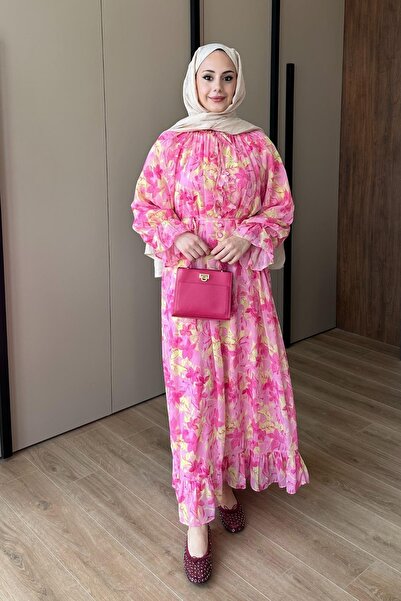 STİLBOON Çiçekli elbise 1102 Fuşya