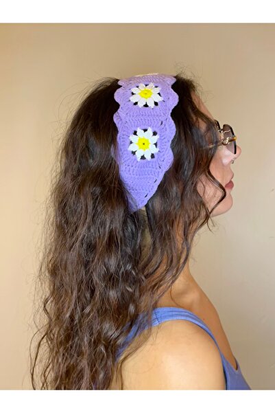 Ra Design store باندانا مخططة بنفسجية اللون منسوجة يدويًا بزخارف زهرية