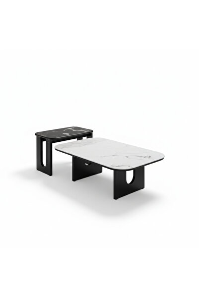 Generic Modern Tea & Coffee Table Set - White Marble & Luxury Black Mix