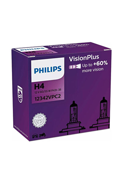 Philips Set 2 Becuri Far H4 60/55W 12V Vision Plus (Cutie)