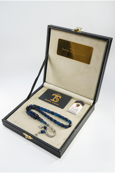 TESBİHSARAYI Ateş Kehribar Tesbih – Kişiye Özel Kare Kutu – Harfli Çift Püskü...