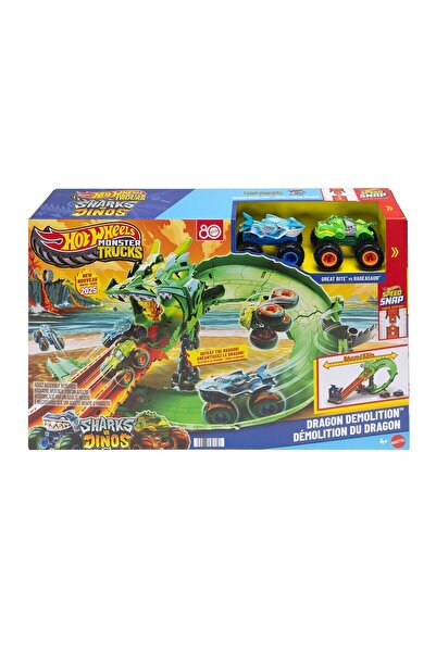 HOT WHEELS JFR06 Monster Trucks Sharks vs. Dinos Ejderha Yok Edici