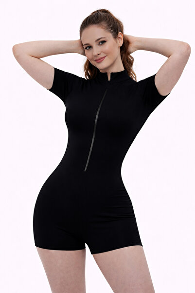 CUPSEA Women's Short Sleeve Shorts Zipper Slimming Effect Surf Swimsuit