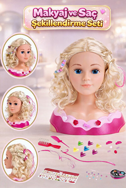 YILDIRIM OYUNCAK Oyuncak Büst Makyaj Saç Şekillendirme ve Güzellik Seti 27 cm
