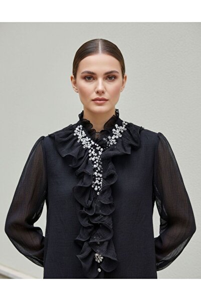 Rabiossa Women's Pearl Detailed Ruffle Blouse Shirt