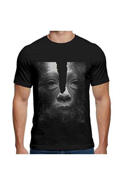 TİMİSİVA Unisex Oversized Sanatsal Printed Crew Neck Short Sleeve Black T-Shirt