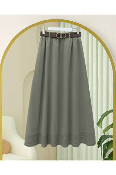 Modamorfo Imported Soft Gabardine Skirt with Hem Stitching Detail, Elastic Wa...