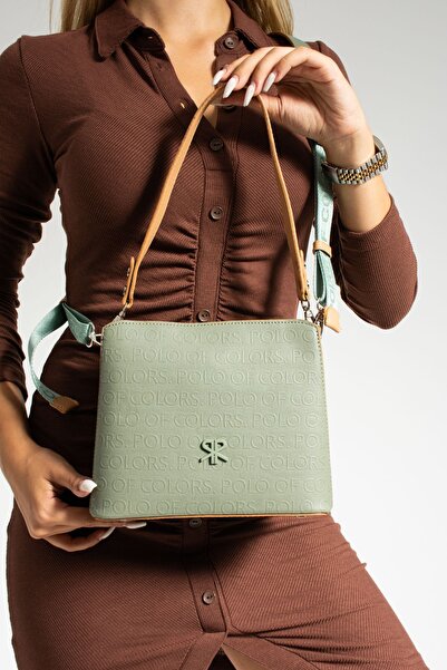 Çanta Trend Polo of Colors Green Tan Embossed Print Women's Shoulder and Cros...