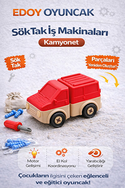 edoy Sök Tak Eğitici Kamyonet Araç Seti | Yap-Boz İş Makineleri | Yaratıcı Montessori Oyuncağı