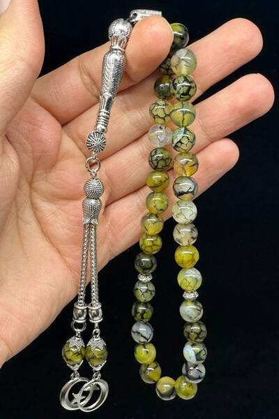 Fabula Silver Akik Taşı Tesbih Ay Yıldız Püsküllü Erkek Hediye Doğal Taş Tespih