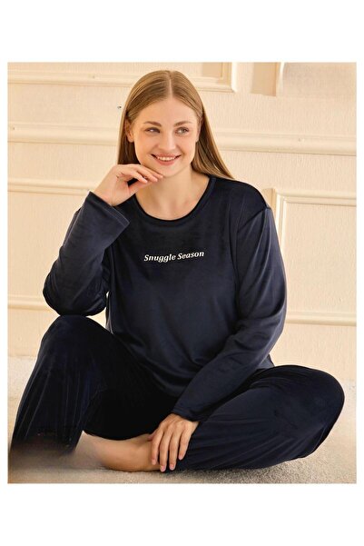 Mihra Women's Winter Crew Neck Velvet Battal Pajama Set 13212L - 1 Piece