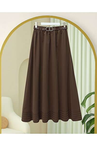 Modamorfo Imported Soft Gabardine Skirt with Skirt Hem Stitching Detail, Elas...