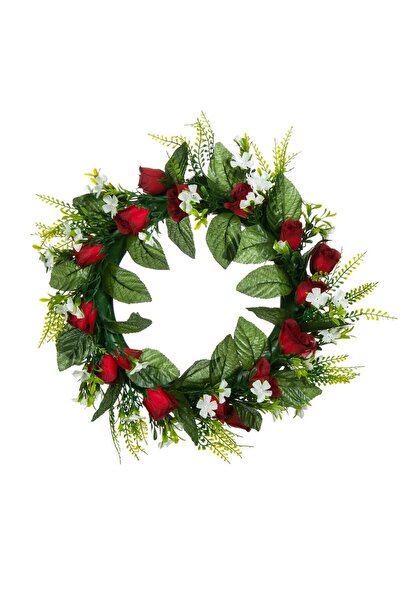OEM Decorative Spring Wreath with Red and White Roses Ø38cm