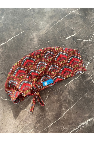 Tosbics Store Kırmızı Desenli Cerrahi Bone (İthal Kumaş)