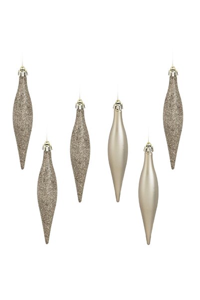 OEM Set Ornamente de Craciun Turturi Bej Mat Stralucitori Glitter 16cm - 6buc