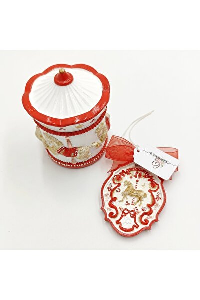 OEM Set decorativ de Crăciun pictat manual, carusel roșu, alb și auriu