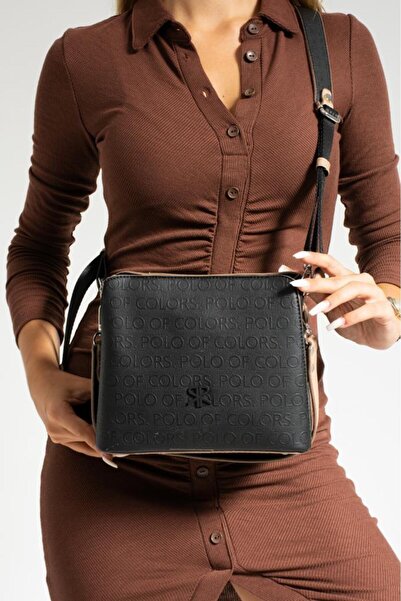 Çanta Trend Polo of Colors Black Sand Embossed Print Women's Shoulder and Cro...