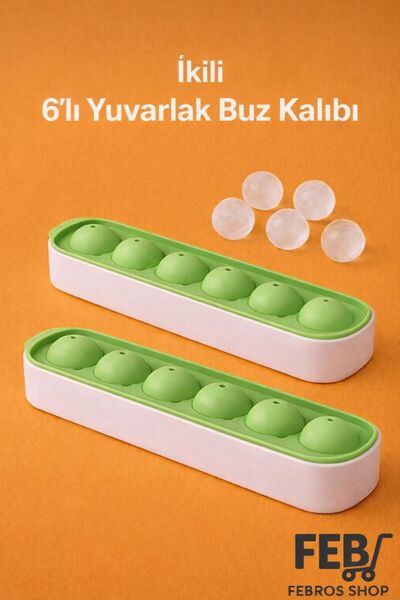 Febros 2 Li 6 Row Green Silicone Round Ice Mold – for Coffee, Drinks, Cocktails